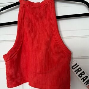 Urban Outfitters Crop Ribbed Tank Top - ORANGE